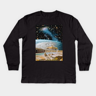 Astro Backyard - Space Collage, Retro Futurism, Sci-Fi Kids Long Sleeve T-Shirt